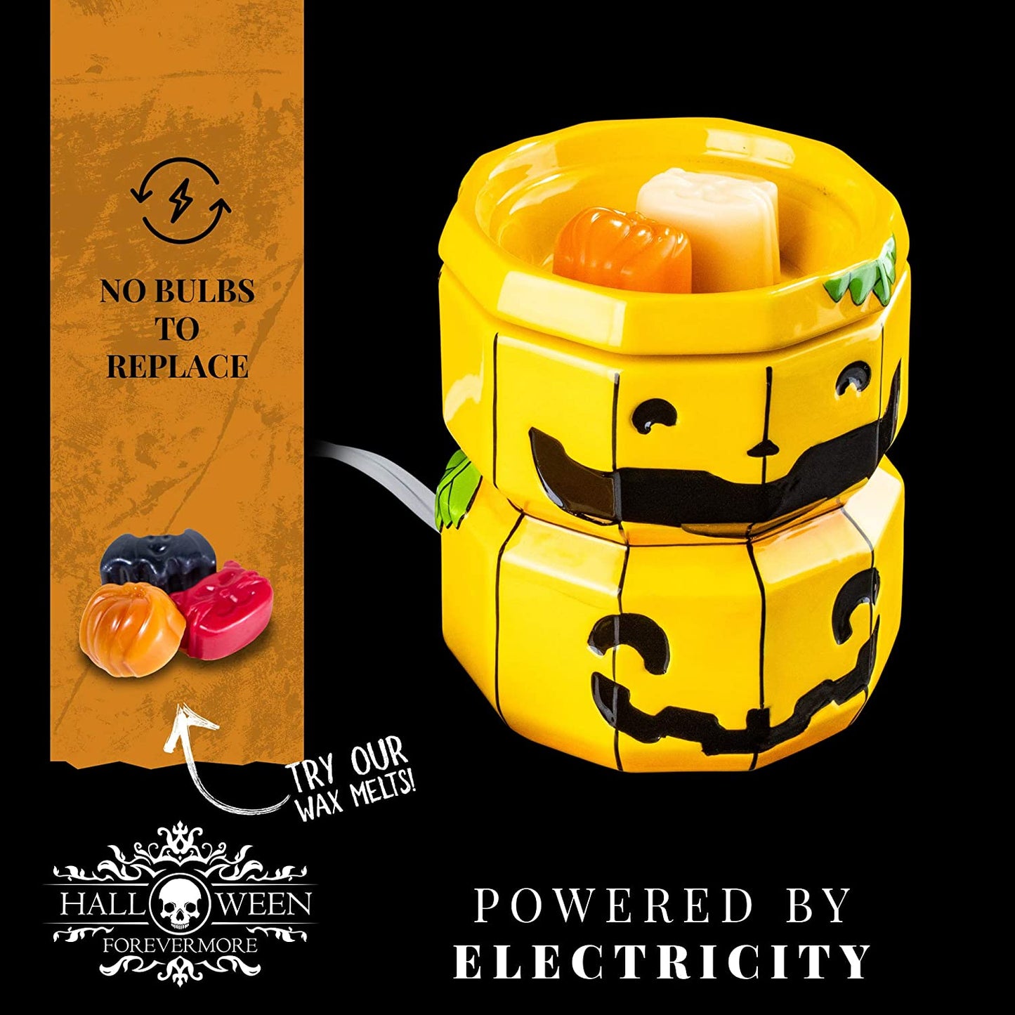 "Spooky Jack-O-Lantern Ceramic Wax Warmer | No Flames, No Mess | Handcrafted Horror-Style Aromatherapy Candle Warmer"