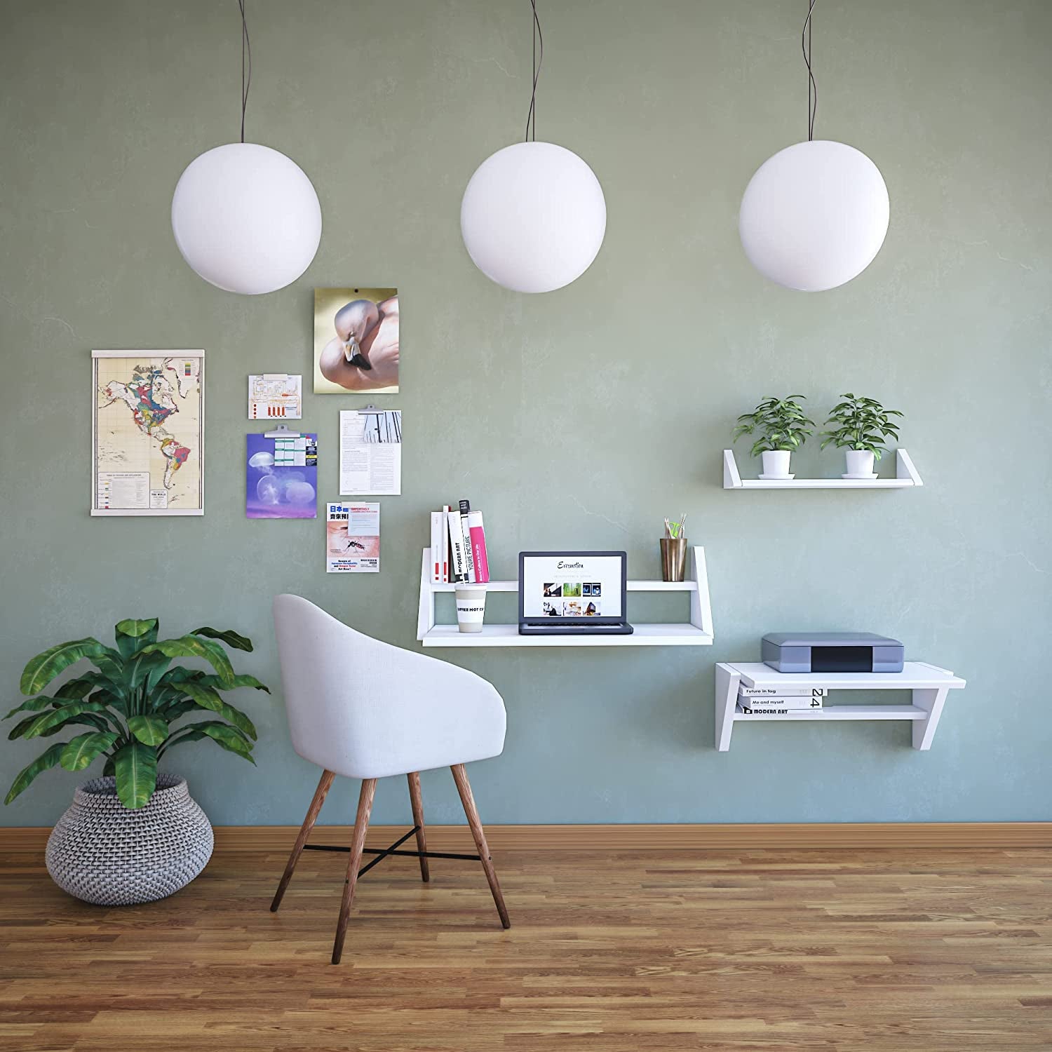 "Transform Your Space with the Reversible White Floating Wall Desk and Shelf - Perfect for Home, Office, and Study!"