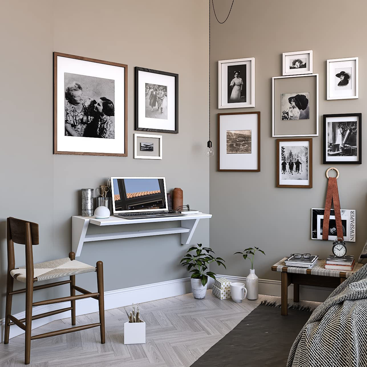 "Transform Your Space with the Reversible White Floating Wall Desk and Shelf - Perfect for Home, Office, and Study!"