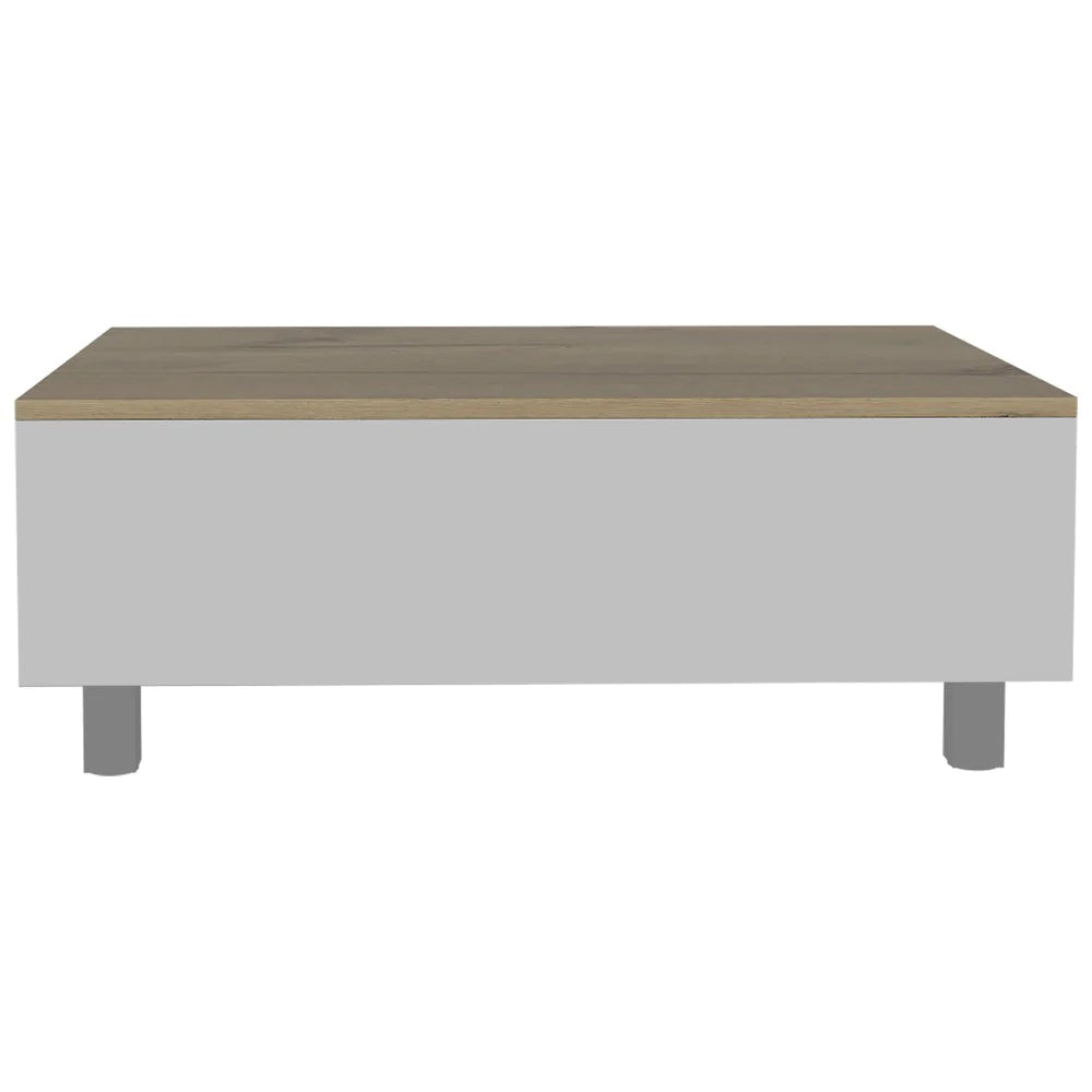 "Annapolis Lift Top Coffee Table with Hidden Storage - Elegant White and Light Oak Finish"