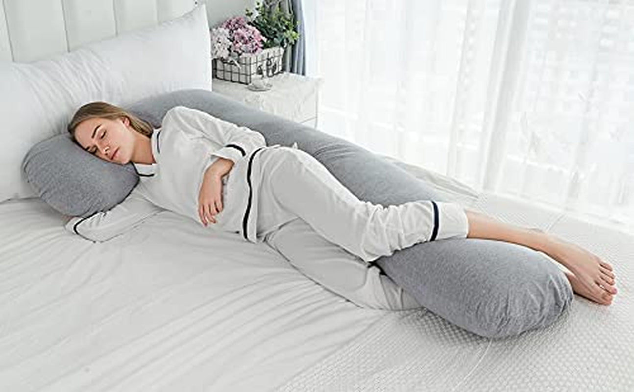 "Luxuriously Comfortable L-Shaped Body Pregnancy Pillow for Blissful Side Sleeping and Support for Pregnant Women, Complete with Cozy Jersey Cover"