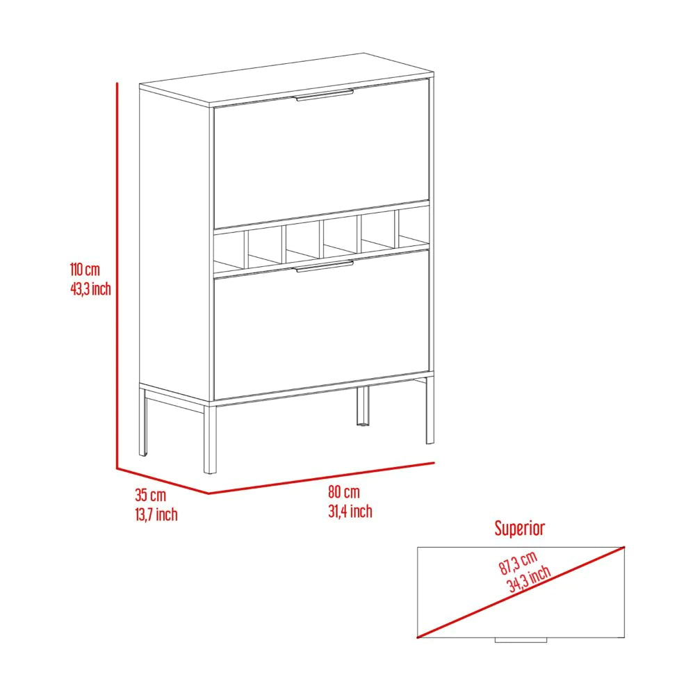 "Stylish Bar Cabinet with Wine Cubbies and Double Door Cabinet in Light Gray Finish - Puertu Collection"