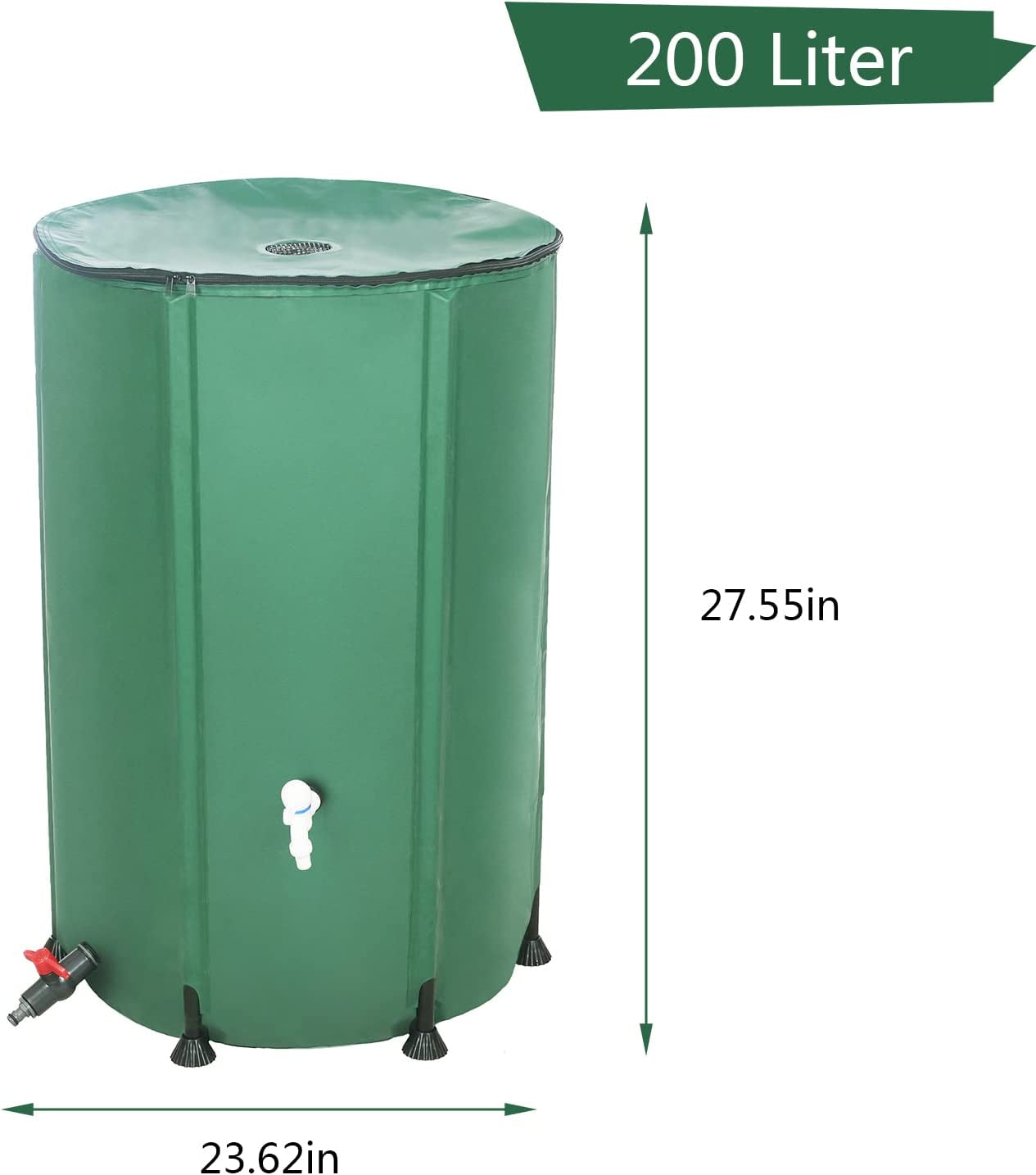 "Save Water and Money with Our Convenient and Eco-Friendly Collapsible Rain Barrel - Perfect for Gardeners and Outdoor Enthusiasts! (53 Gallon Green with Zipper)"