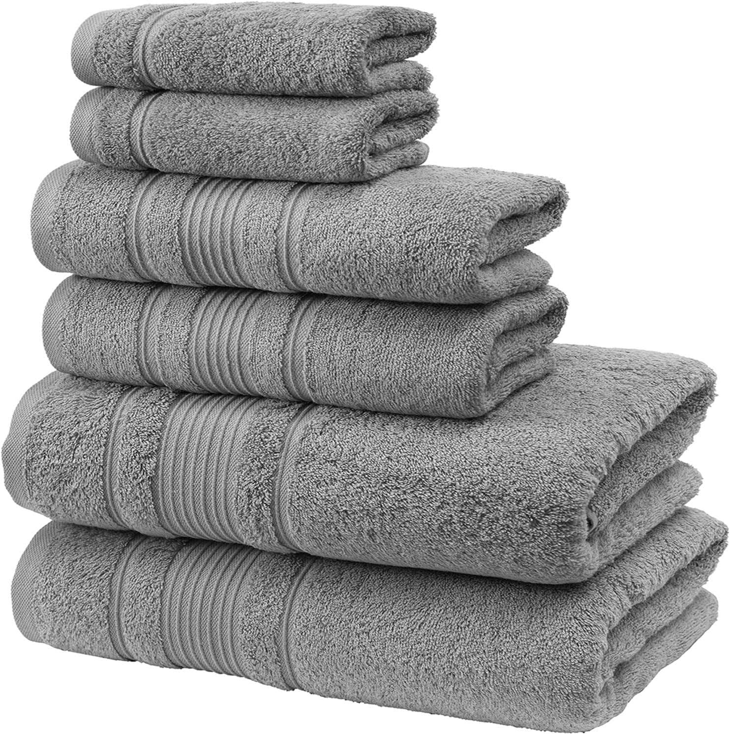 "Luxurious 6-Piece Bath Towel Set - Ultra-Soft Turkish Cotton, Premium Quality, Absorbent and Stylish - Includes 2 Bath Towels, 2 Hand Towels, and 2 Washcloths - Perfect for a Cozy Bathroom Experience - Elegant Grey Design"