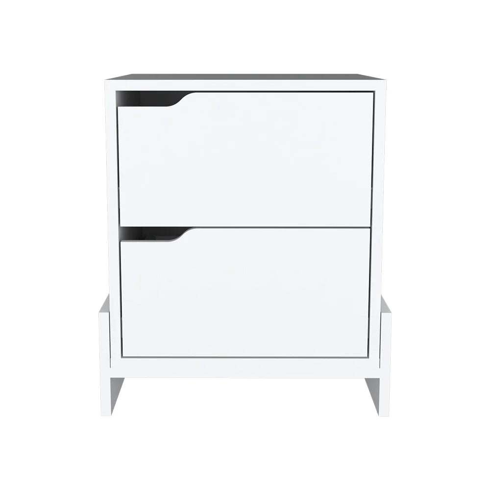 "Luxurious Brookland Nightstand: Elegant Bedside Table with Double Drawers, Strong Base, and Stunning White/Macadamia Finish"