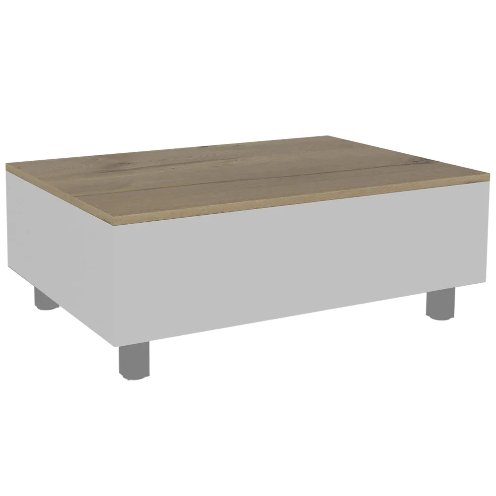 "Annapolis Lift Top Coffee Table with Hidden Storage - Elegant White and Light Oak Finish"