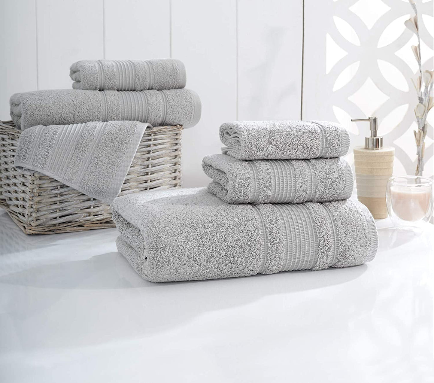 "Luxurious 6-Piece Bath Towel Set - Ultra-Soft Turkish Cotton, Premium Quality, Absorbent and Stylish - Includes 2 Bath Towels, 2 Hand Towels, and 2 Washcloths - Perfect for a Cozy Bathroom Experience - Elegant Grey Design"