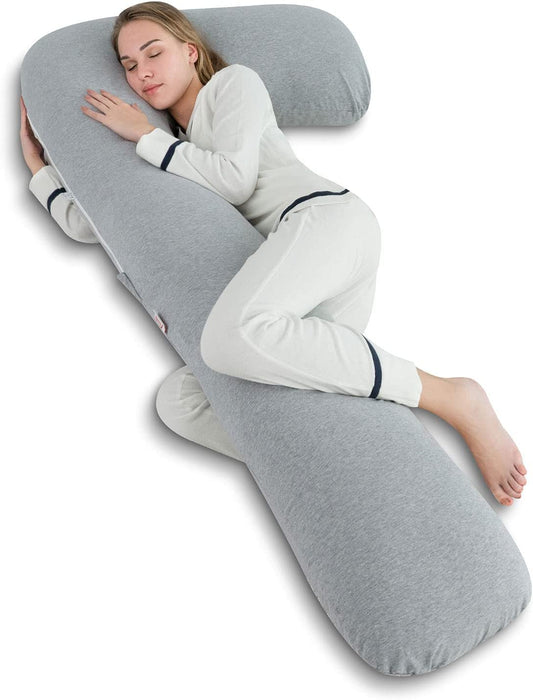 "Luxuriously Comfortable L-Shaped Body Pregnancy Pillow for Blissful Side Sleeping and Support for Pregnant Women, Complete with Cozy Jersey Cover"