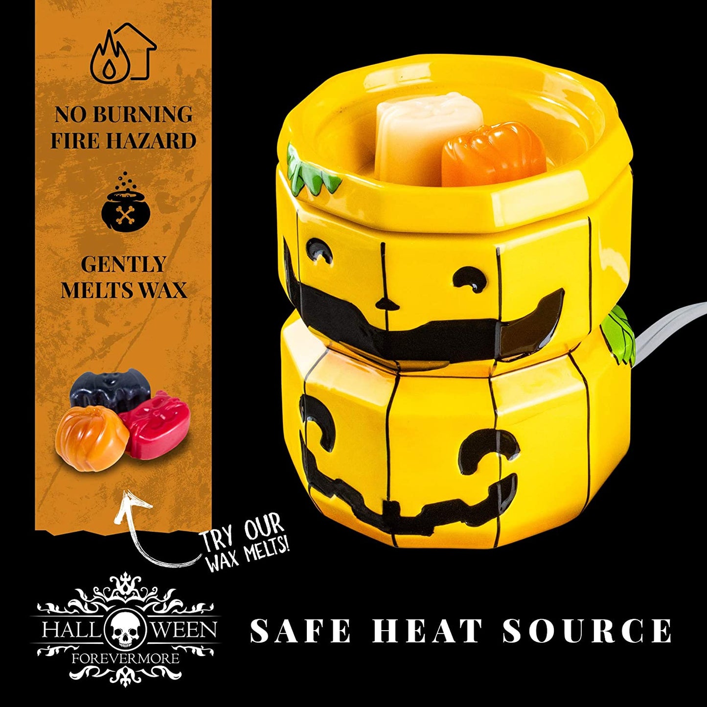 "Spooky Jack-O-Lantern Ceramic Wax Warmer | No Flames, No Mess | Handcrafted Horror-Style Aromatherapy Candle Warmer"