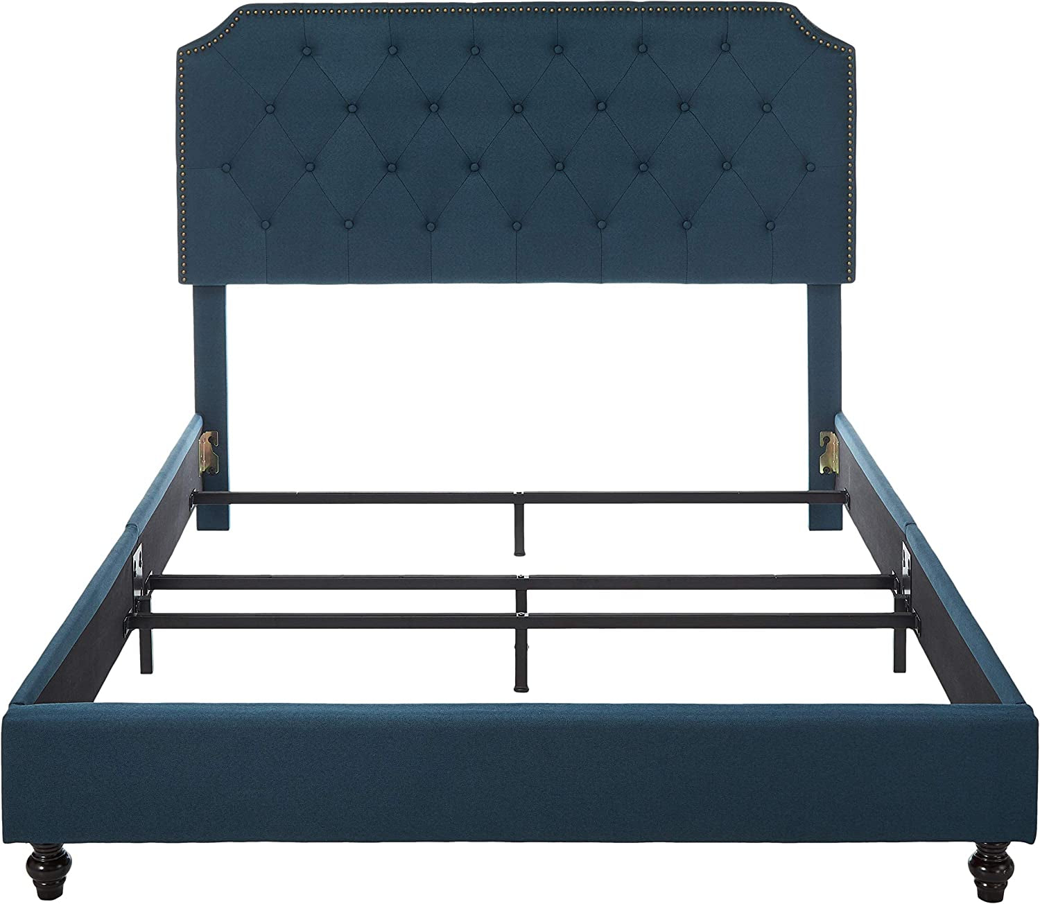 "Luxurious Andover Upholstered Bed Frame with Tufted Headboard and Nailhead Detail - Effortless Assembly - Queen Size"