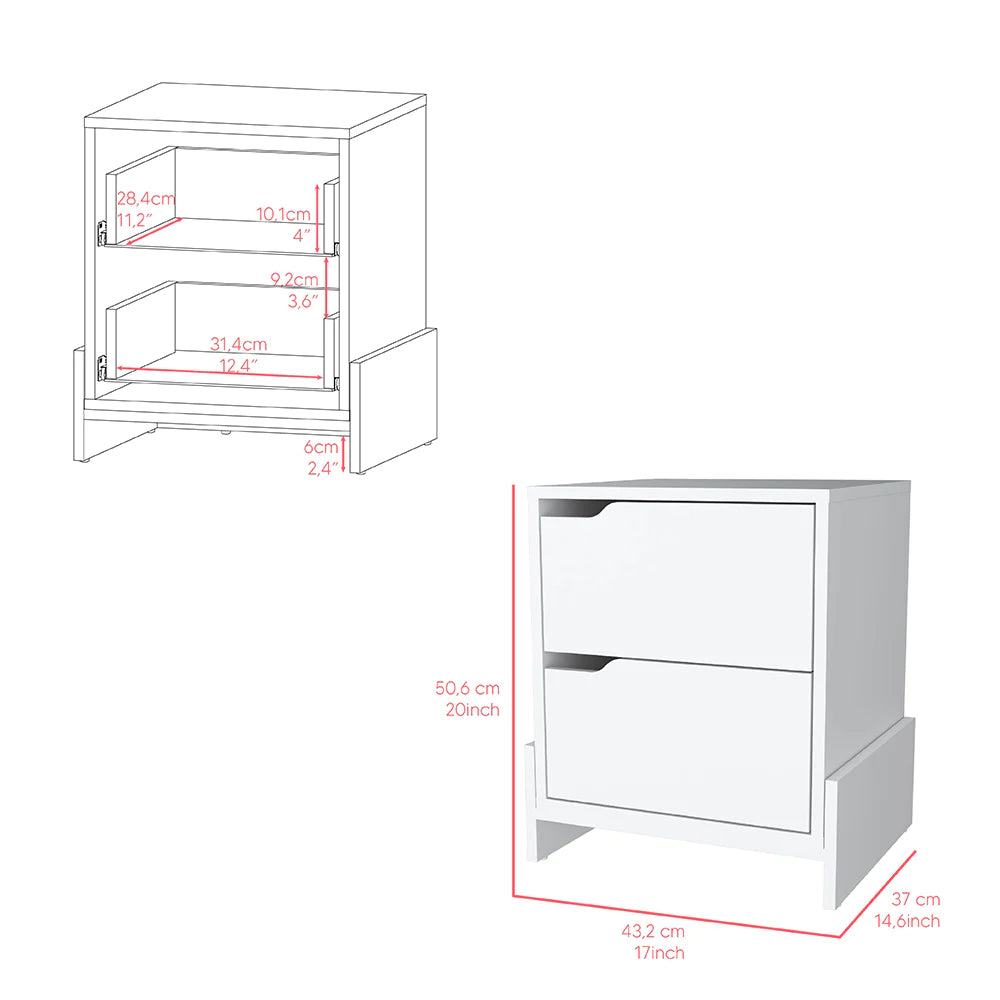 "Luxurious Brookland Nightstand: Elegant Bedside Table with Double Drawers, Strong Base, and Stunning White/Macadamia Finish"