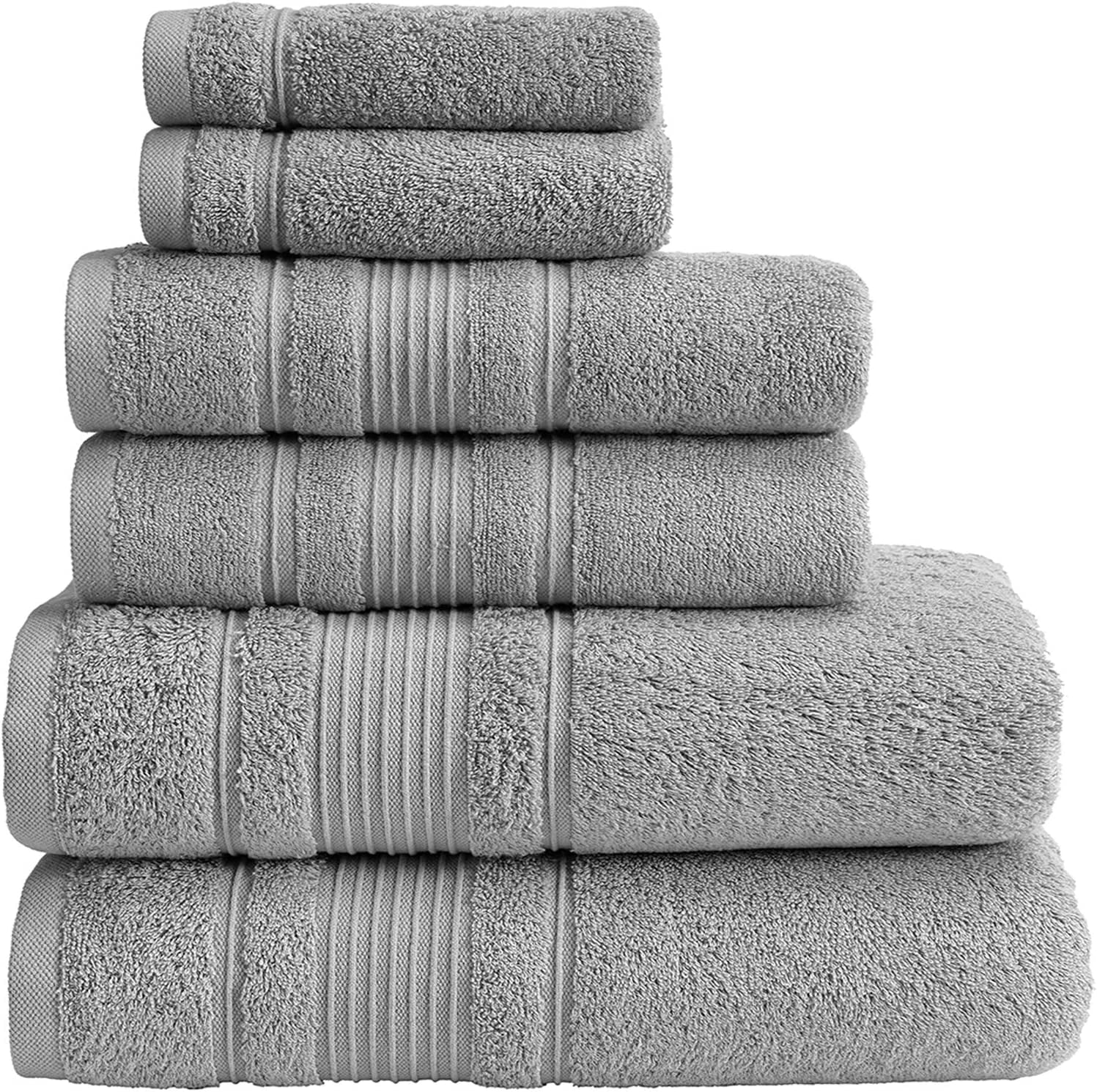 "Luxurious 6-Piece Bath Towel Set - Ultra-Soft Turkish Cotton, Premium Quality, Absorbent and Stylish - Includes 2 Bath Towels, 2 Hand Towels, and 2 Washcloths - Perfect for a Cozy Bathroom Experience - Elegant Grey Design"