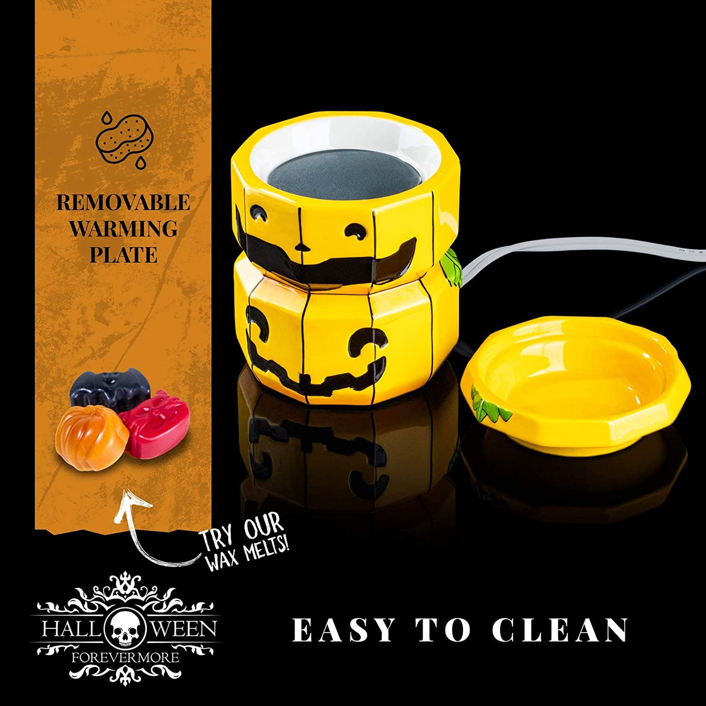 "Spooky Jack-O-Lantern Ceramic Wax Warmer | No Flames, No Mess | Handcrafted Horror-Style Aromatherapy Candle Warmer"