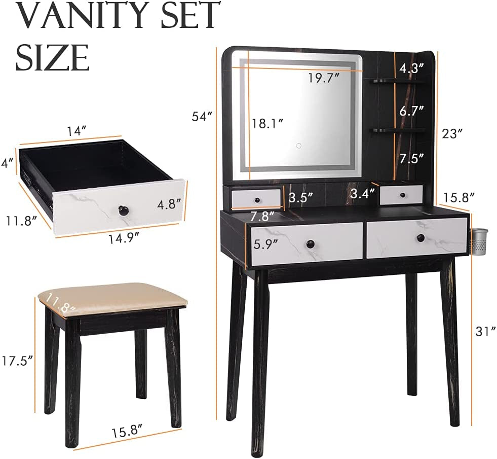 "Ultimate Glam Vanity Table Set: Lighted Mirror, Storage Drawers, and Chic Design for Girls/Women Bedroom"