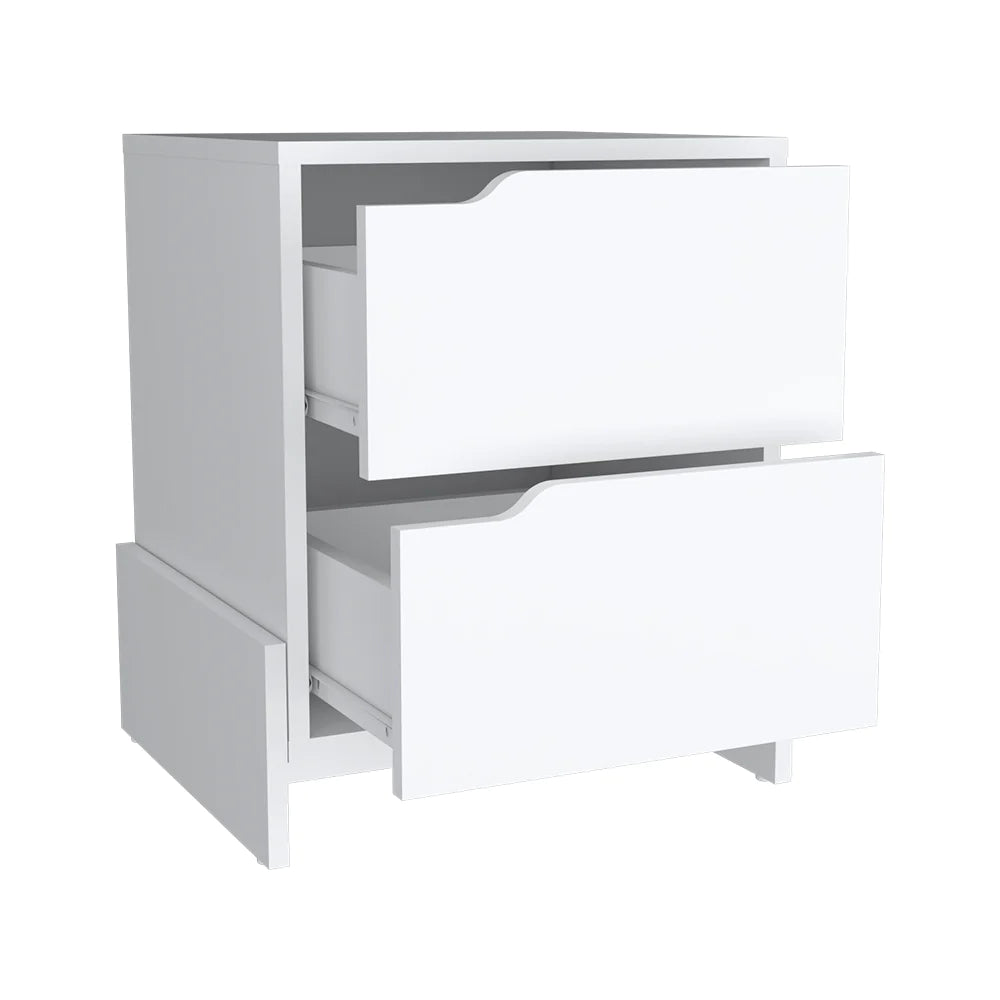 "Luxurious Brookland Nightstand: Elegant Bedside Table with Double Drawers, Strong Base, and Stunning White/Macadamia Finish"